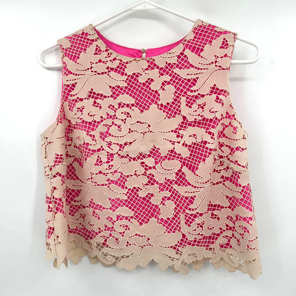 Antonio Melani size 2 pink and cream‎ lace overlay crop tank top - Picture 1 of 5